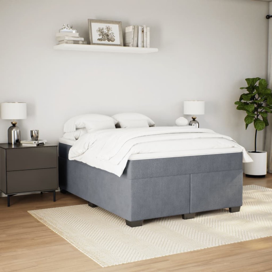 Cama box spring con colchón terciopelo gris oscuro 140x190