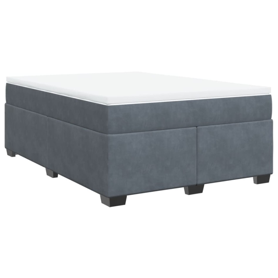 Cama box spring con colchón terciopelo gris oscuro 140x190