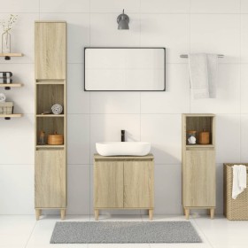Set de muebles de baño 3 pzas madera contrachapada roble