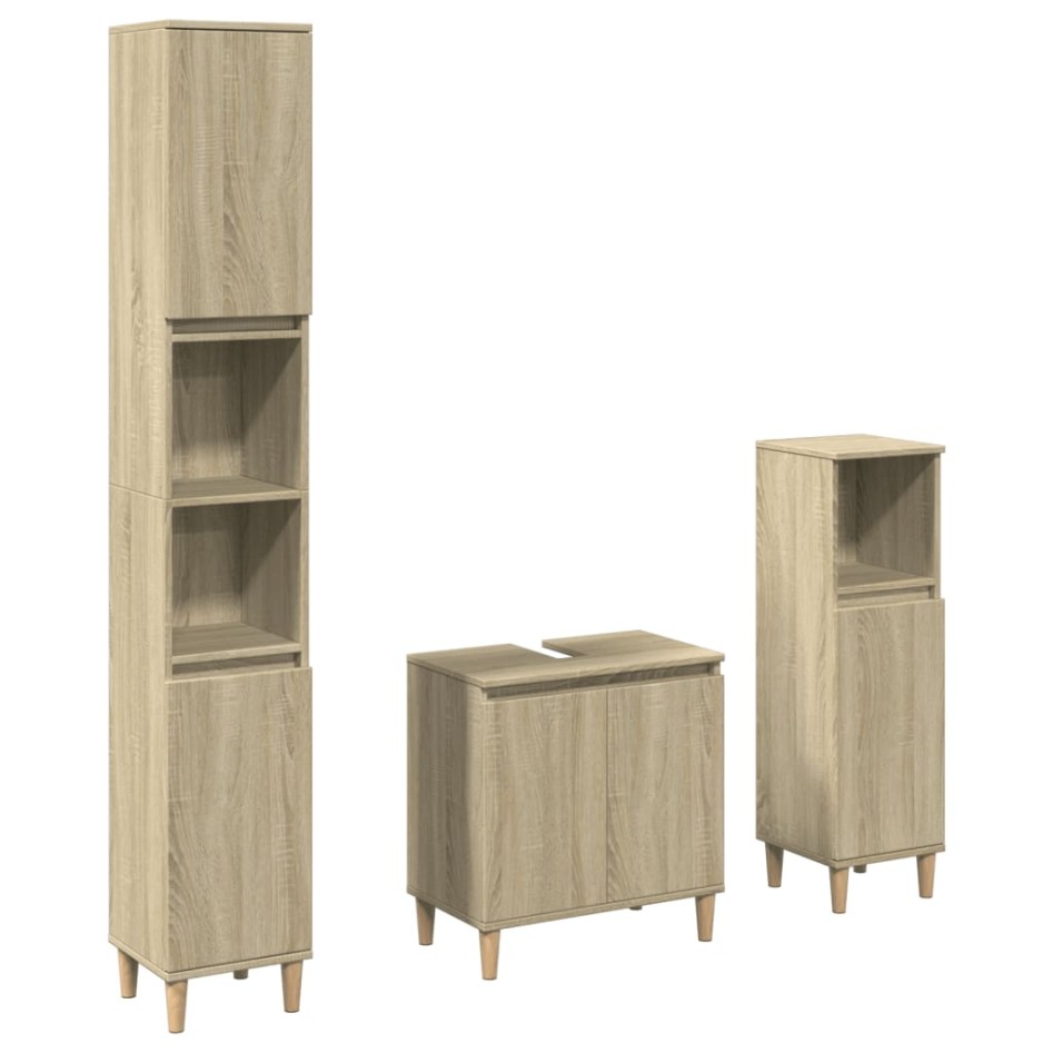Set de muebles de baño 3 pzas madera contrachapada roble