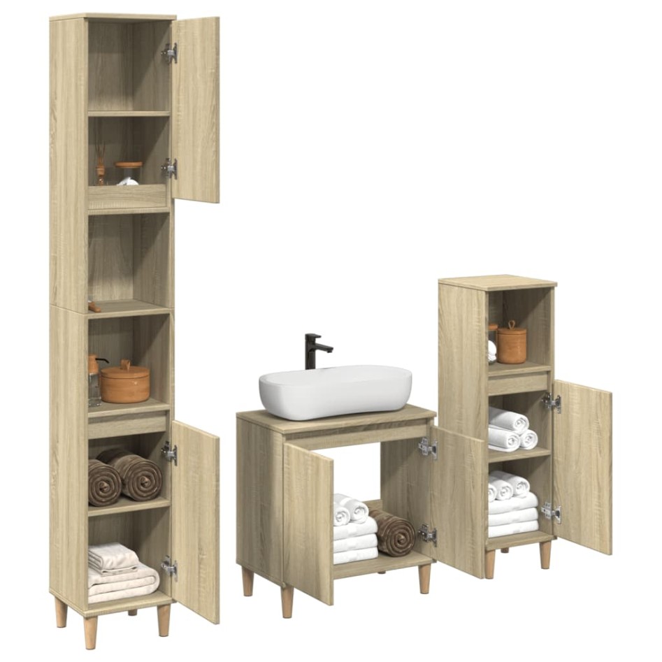 Set de muebles de baño 3 pzas madera contrachapada roble