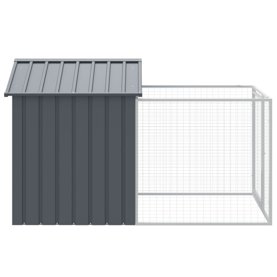 Caseta perros con corral acero galvanizado gris 117x201x123