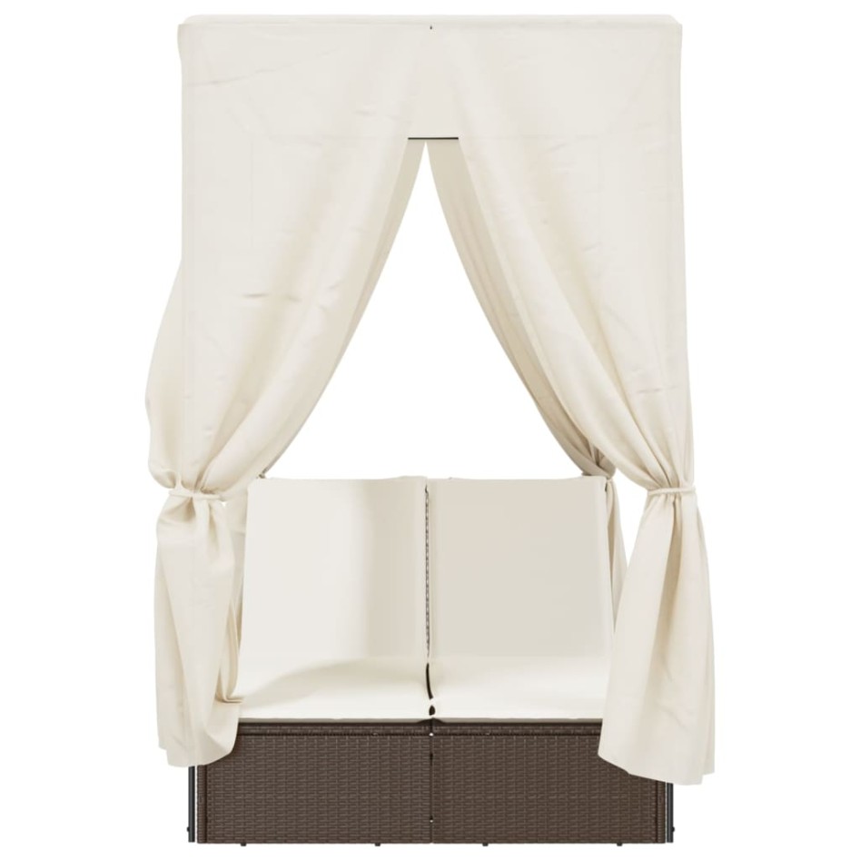 Tumbona doble con techo y cortinas ratán sintético