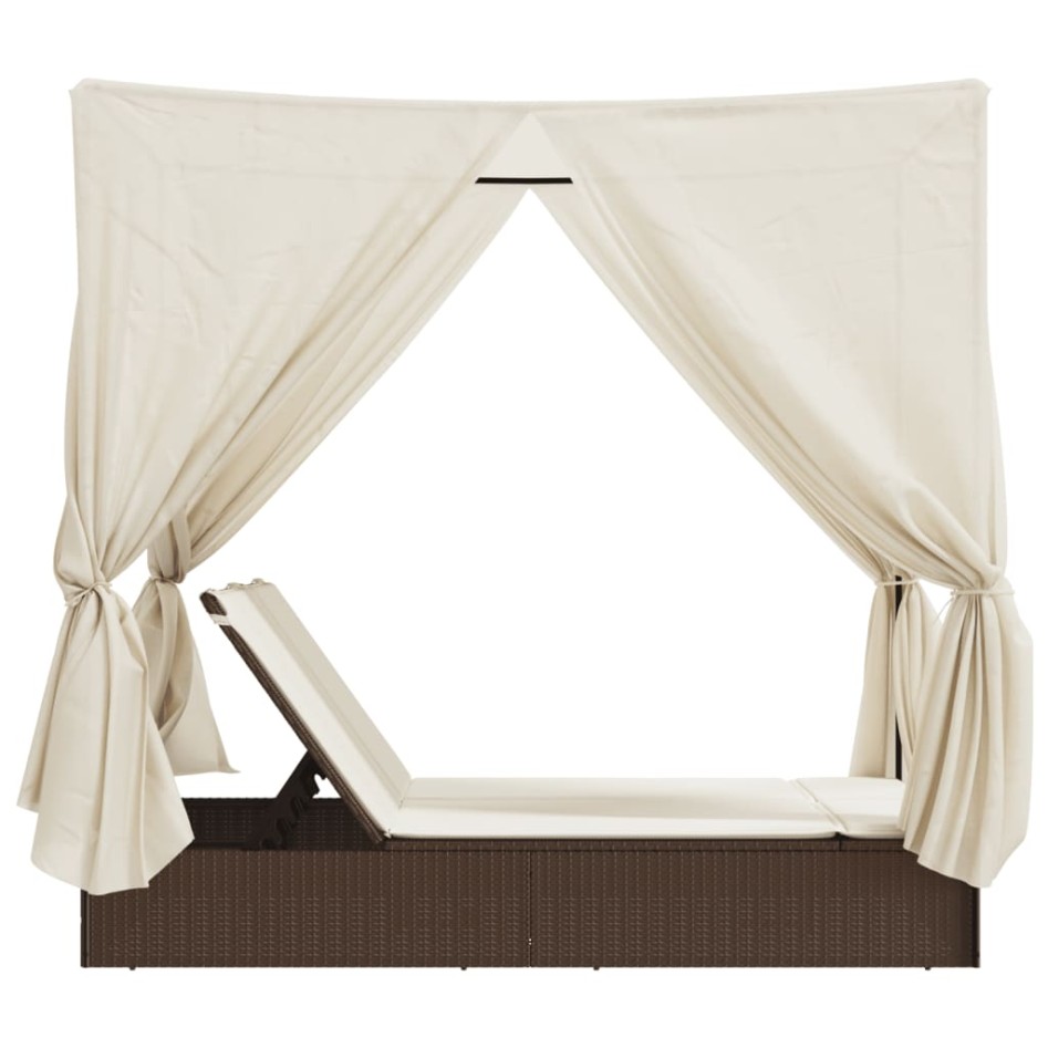 Tumbona doble con techo y cortinas ratán sintético