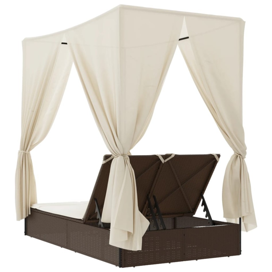 Tumbona doble con techo y cortinas ratán sintético