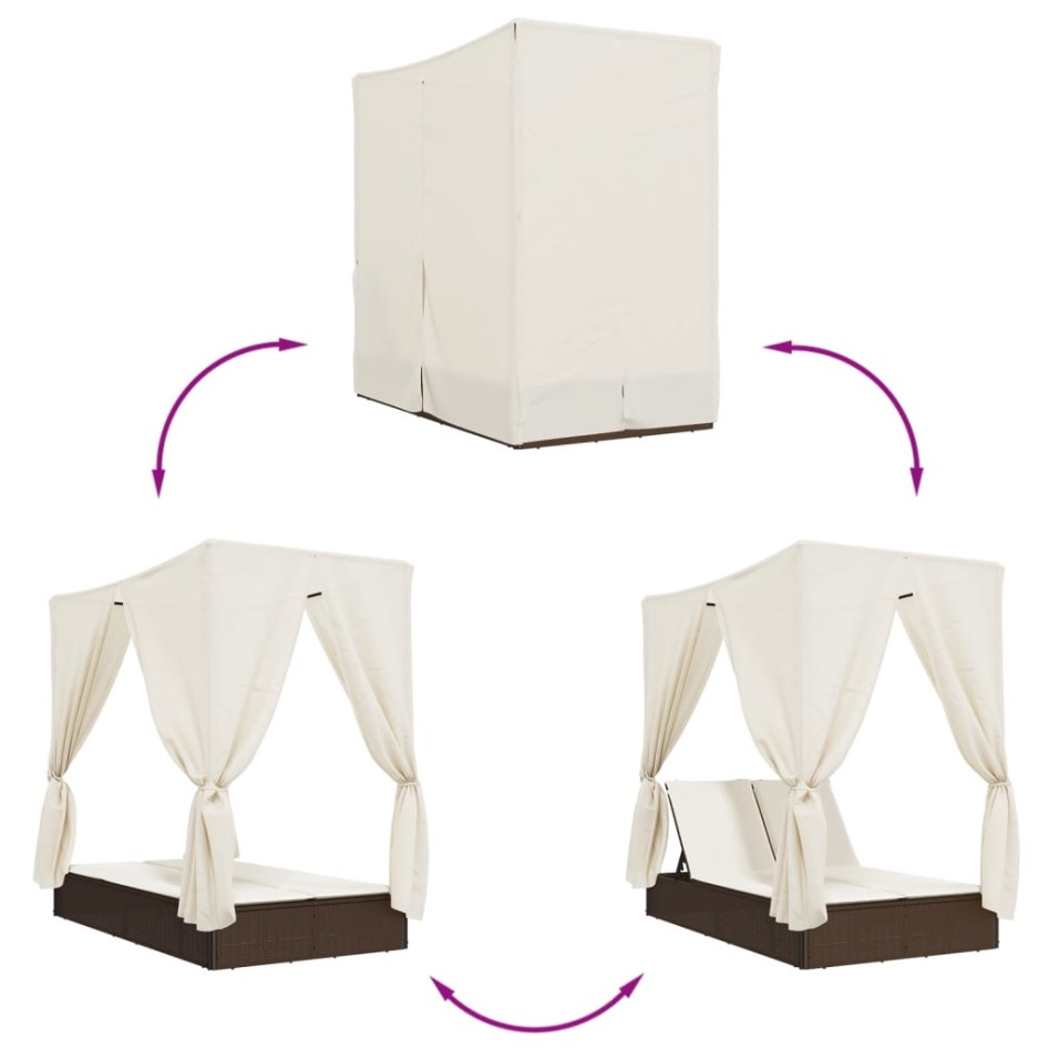 Tumbona doble con techo y cortinas ratán sintético