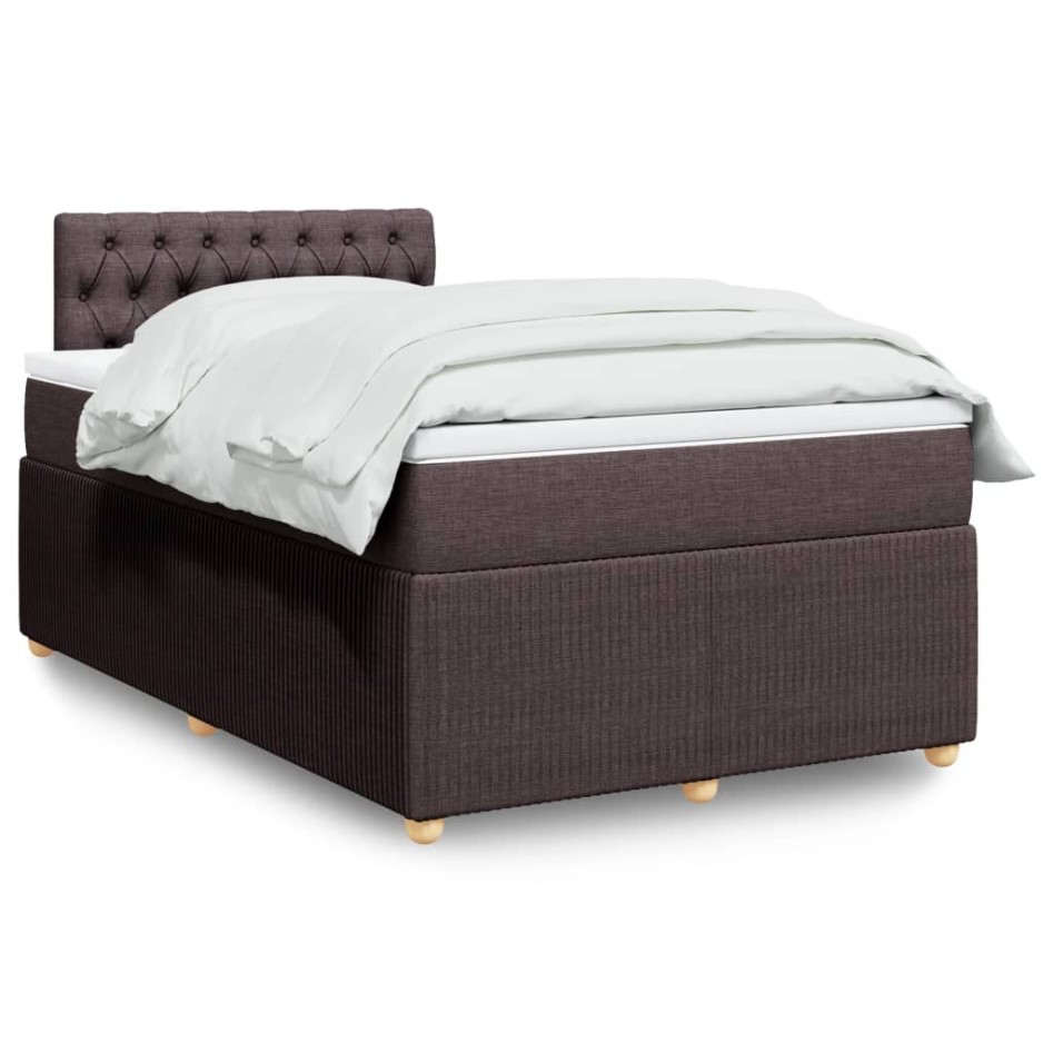 Cama box spring con colchón tela marrón oscuro 120x200