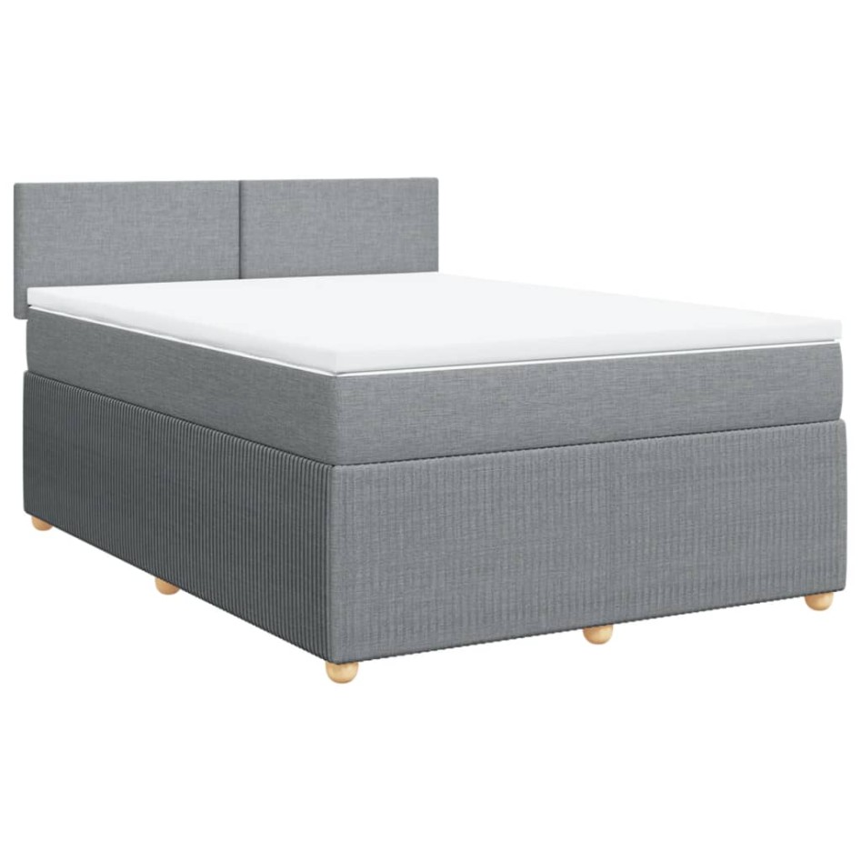 Cama box spring con colchón tela gris claro 140x190