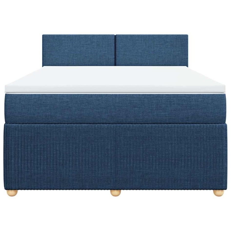 Cama box spring con colchón tela azul 140x190