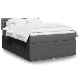 Cama box spring con colchón tela gris oscuro 140x190