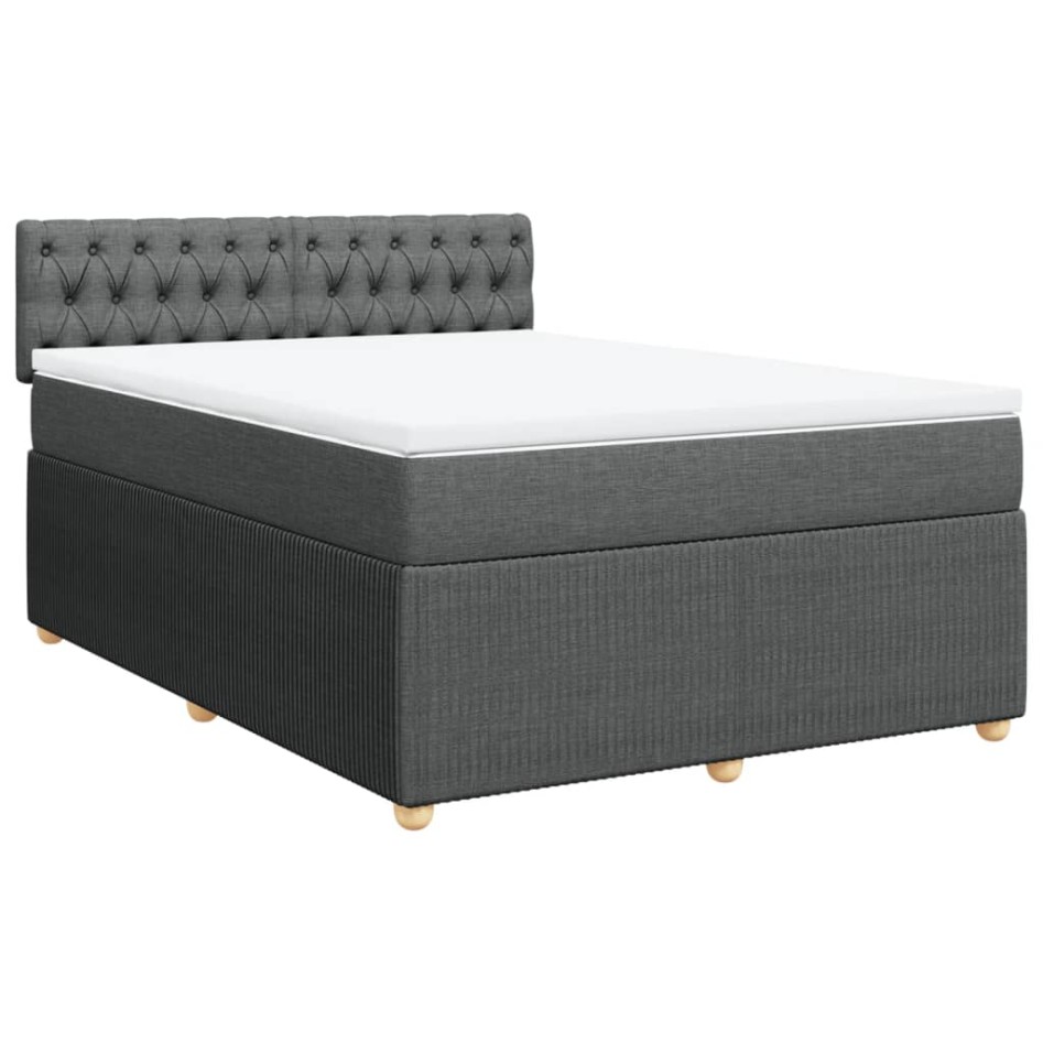 Cama box spring con colchón tela gris oscuro 140x190