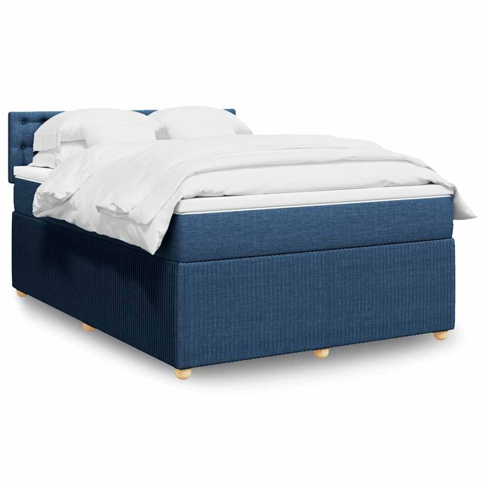 Cama box spring con colchón tela azul 140x190