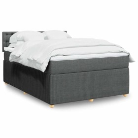 Cama box spring con colchón tela gris oscuro 160x200