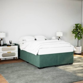 Estructura cama sin colchón terciopelo verde oscuro 160x200