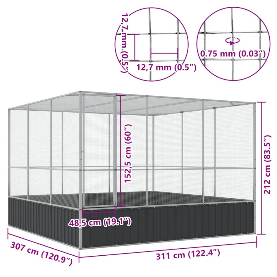 Pajarera de acero color plateado 311x307x212