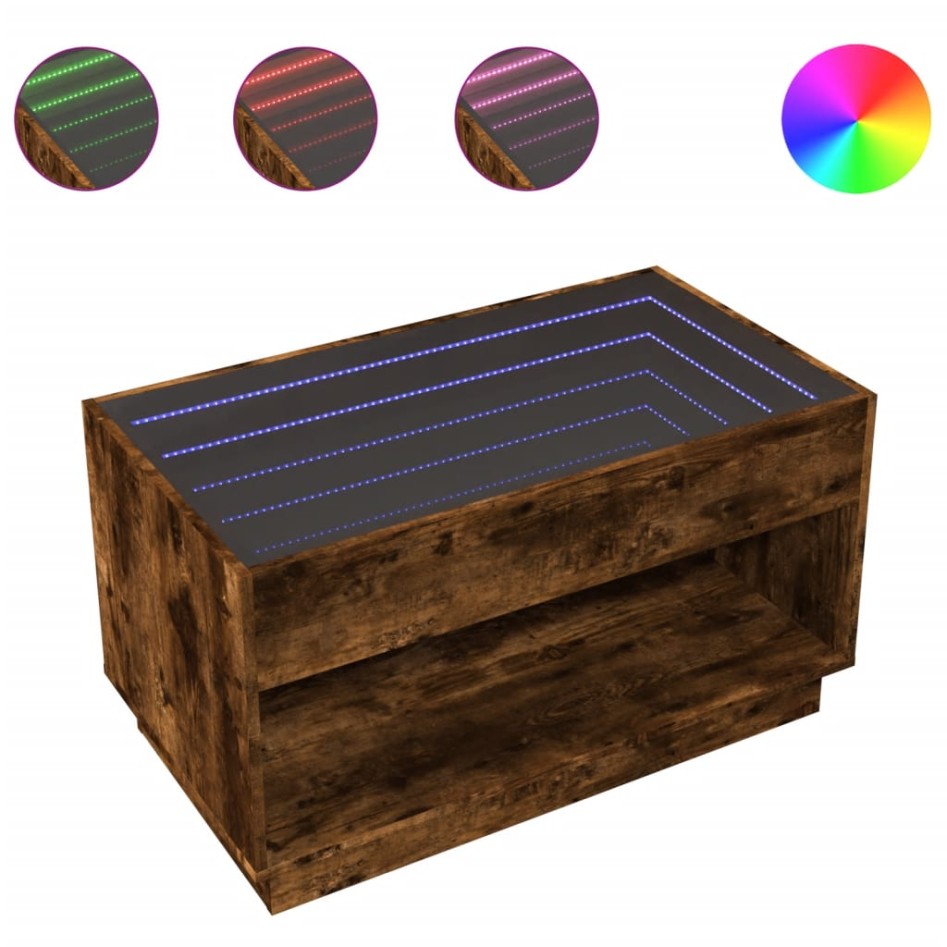 Mesa de centro con Infinity LED roble ahumado 90x50x50