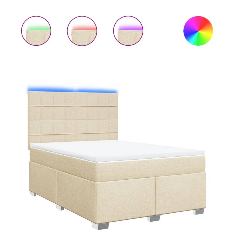 Cama box spring con colchón tela color crema 140x190