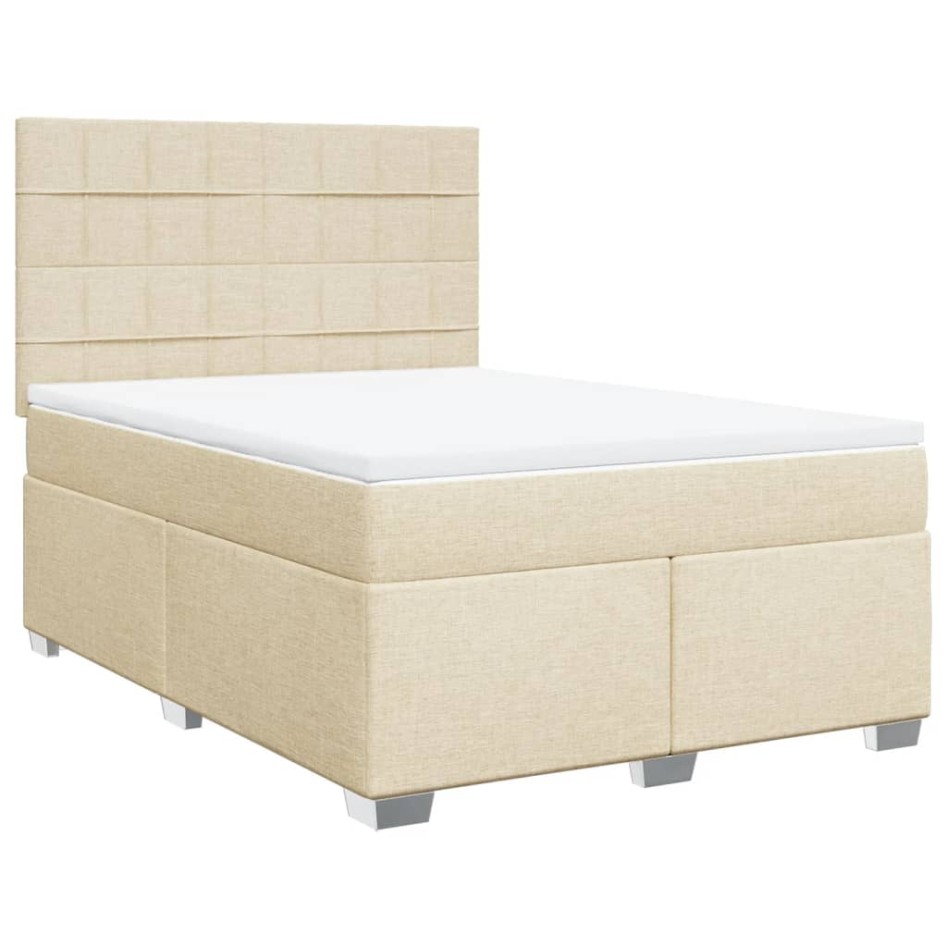 Cama box spring con colchón tela color crema 140x190