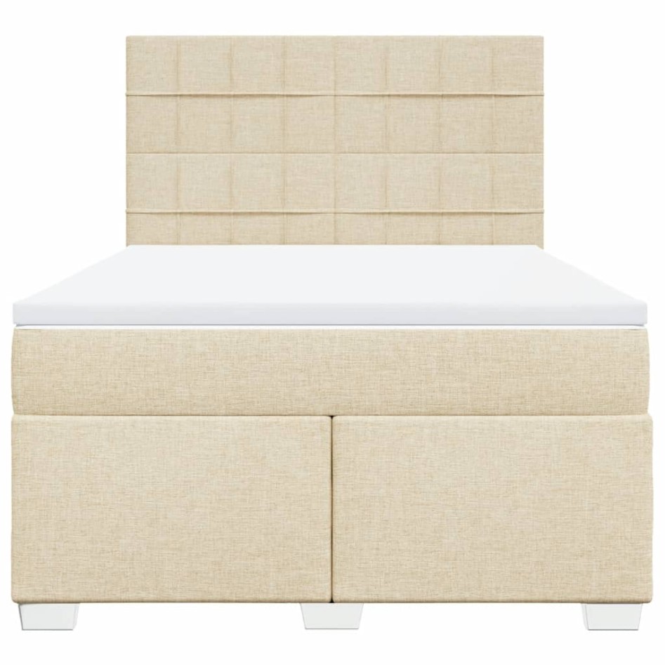 Cama box spring con colchón tela color crema 140x190