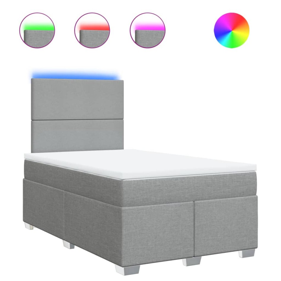 Cama box spring con colchón tela gris claro 120x200