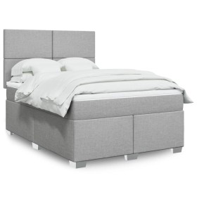 Cama box spring con colchón tela gris claro 140x190