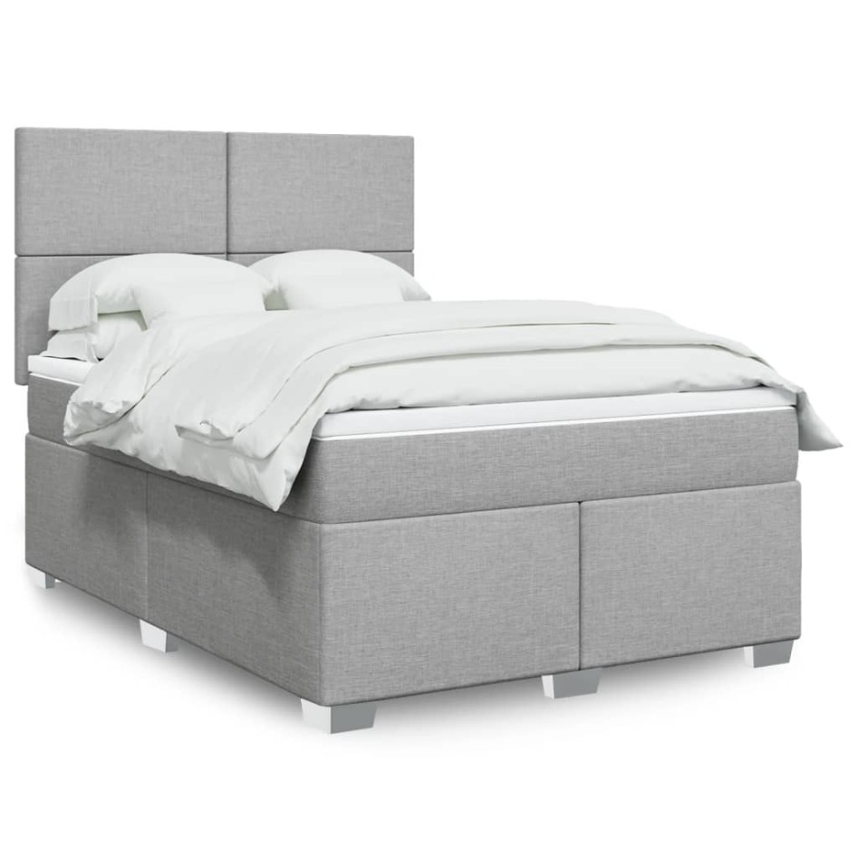 Cama box spring con colchón tela gris claro 140x190