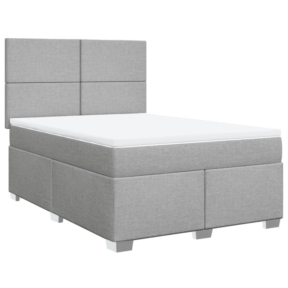 Cama box spring con colchón tela gris claro 140x190