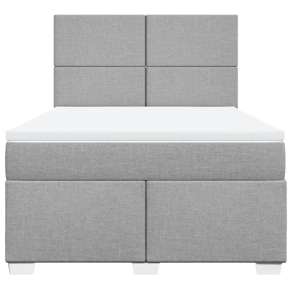 Cama box spring con colchón tela gris claro 140x190