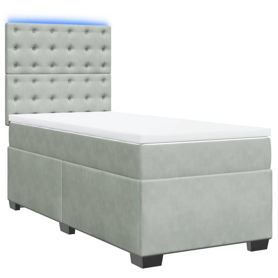 Cama box spring con colchón terciopelo gris claro 100x200