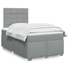 Cama box spring con colchón tela gris claro 120x200