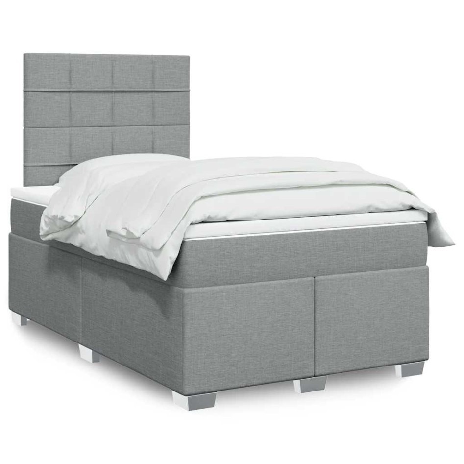 Cama box spring con colchón tela gris claro 120x200