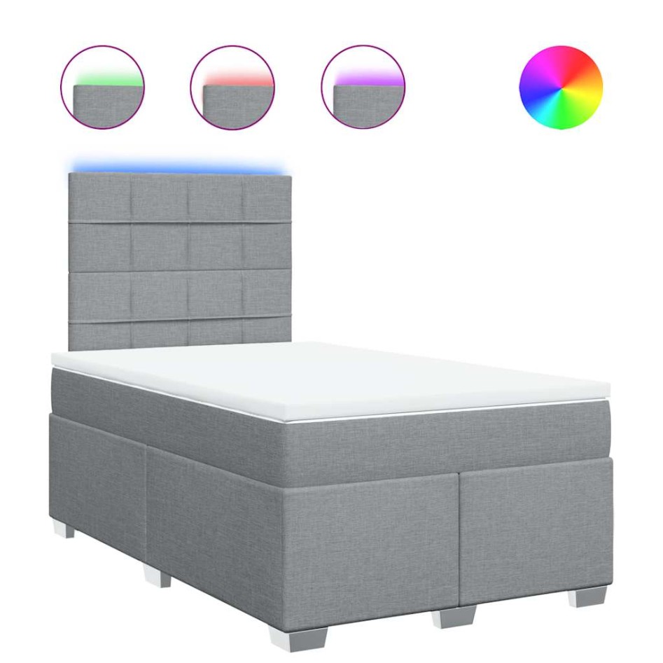 Cama box spring con colchón tela gris claro 120x200