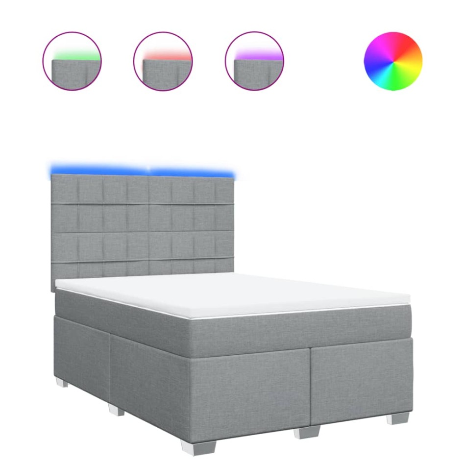 Cama box spring con colchón tela gris claro 140x190