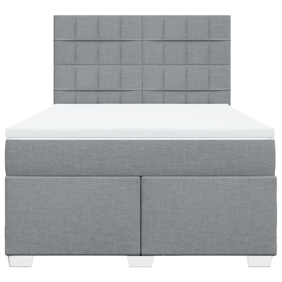 Cama box spring con colchón tela gris claro 140x190
