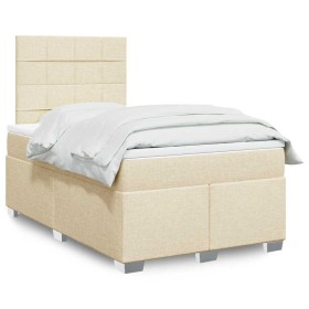 Cama box spring con colchón tela color crema 120x200