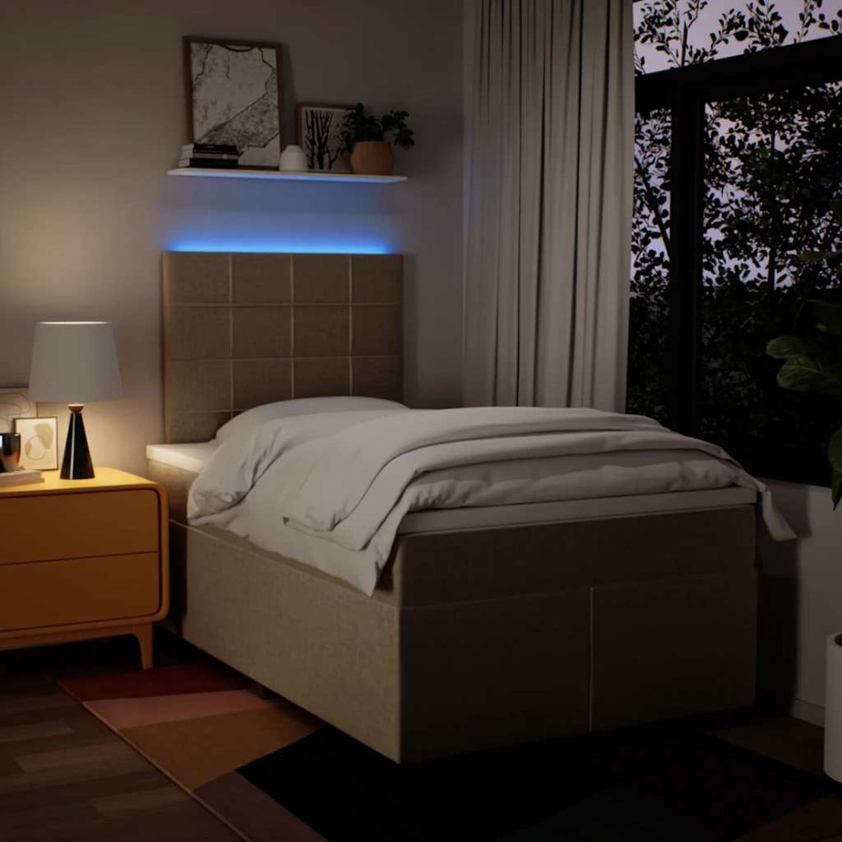 Cama box spring con colchón tela color crema 120x200