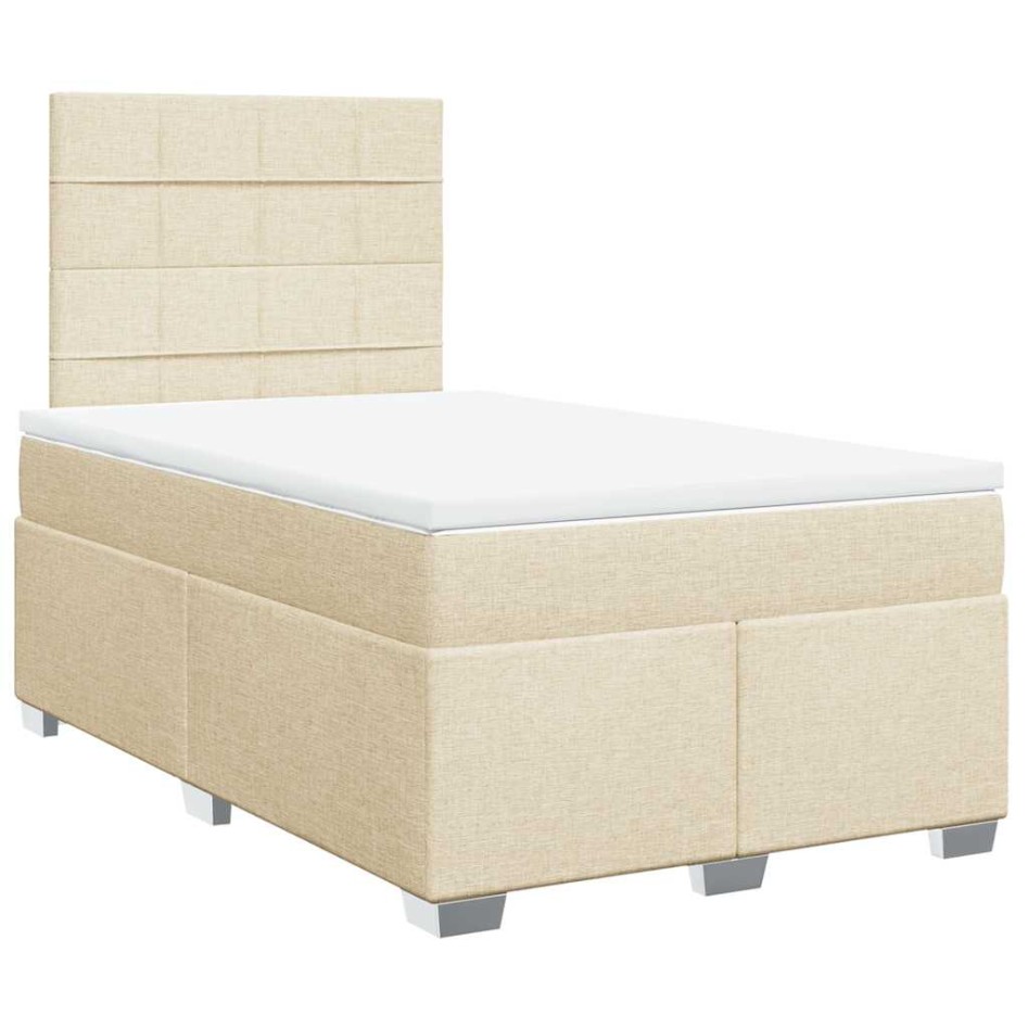 Cama box spring con colchón tela color crema 120x200