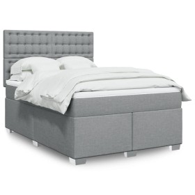 Cama box spring con colchón tela gris claro 140x190