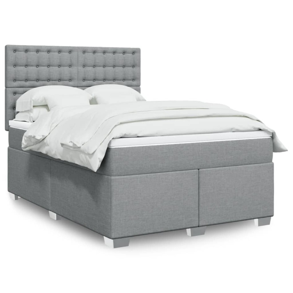 Cama box spring con colchón tela gris claro 140x190