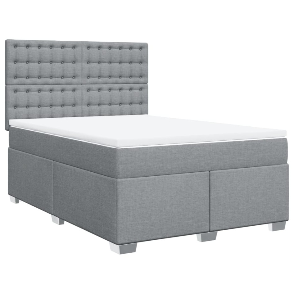 Cama box spring con colchón tela gris claro 140x190