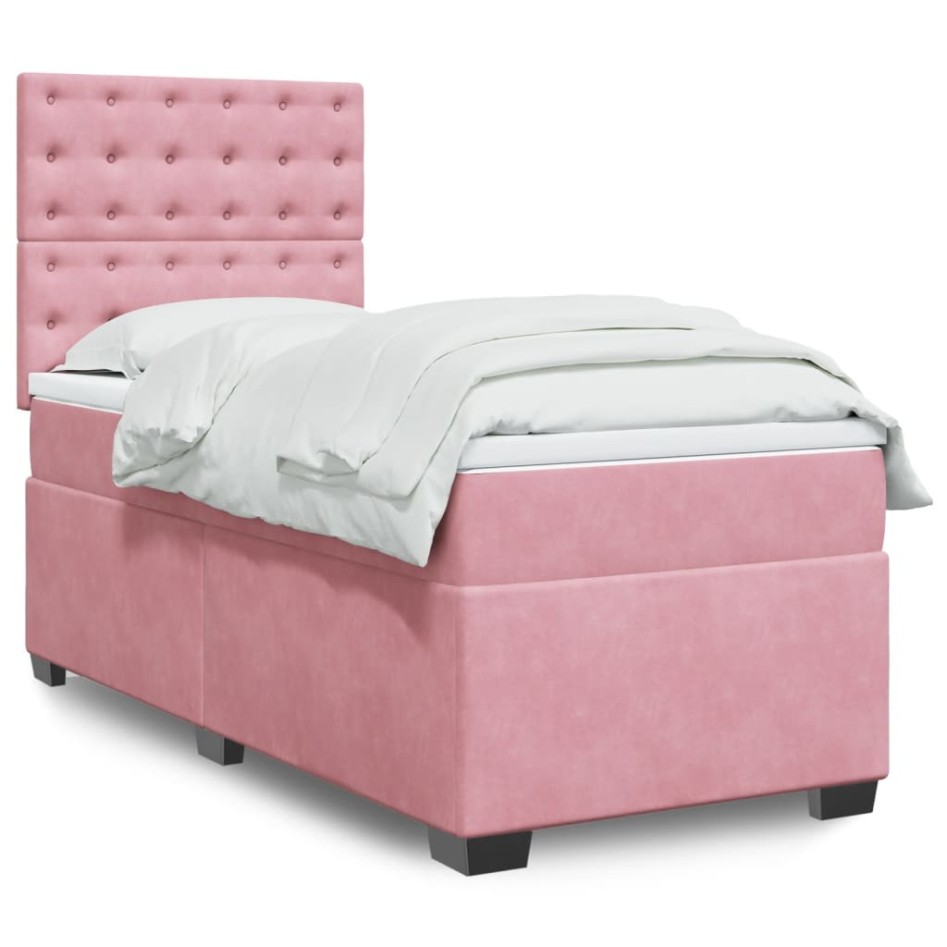 Cama box spring con colchón terciopelo rosa 90x200