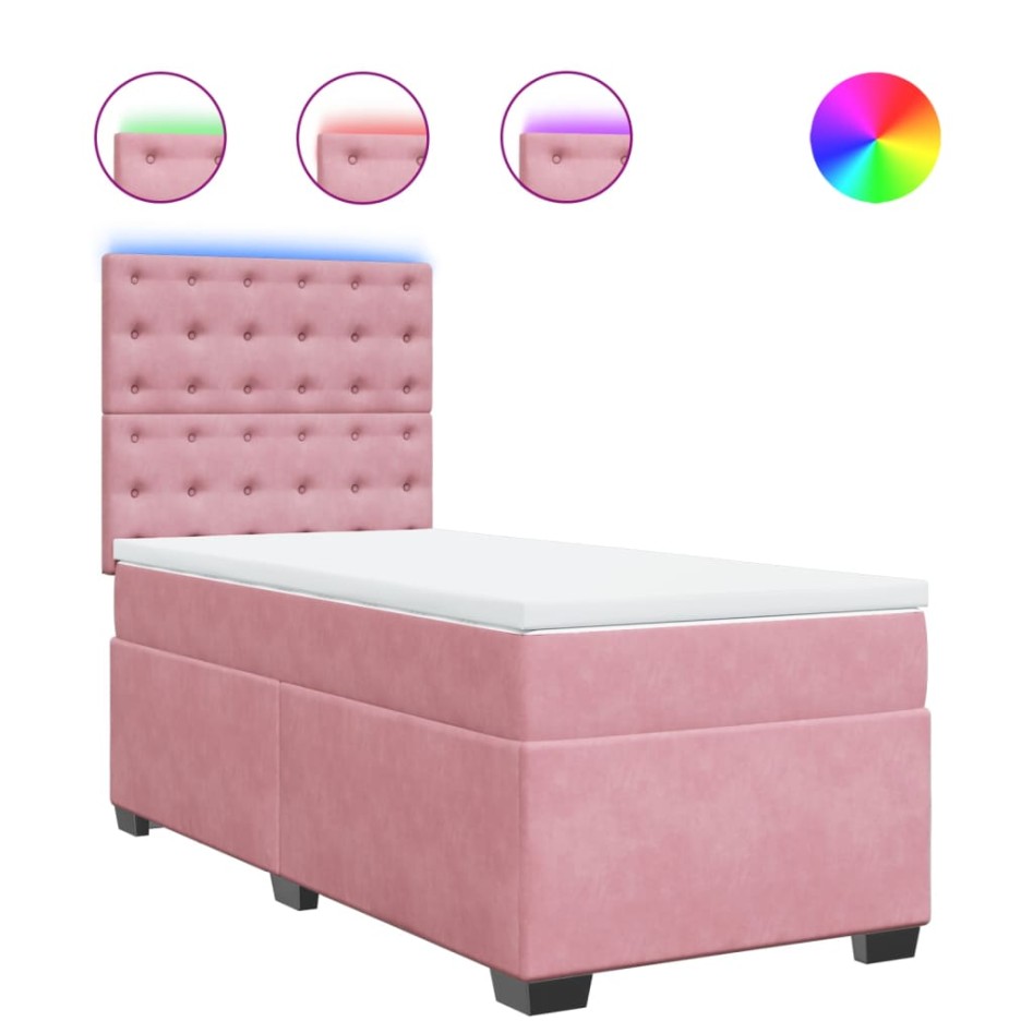 Cama box spring con colchón terciopelo rosa 90x200
