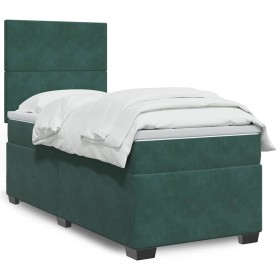Cama box spring con colchón terciopelo verde oscuro 90x190