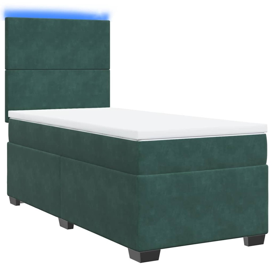Cama box spring con colchón terciopelo verde oscuro 90x190