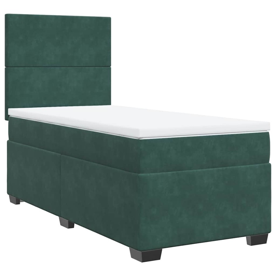 Cama box spring con colchón terciopelo verde oscuro 90x190