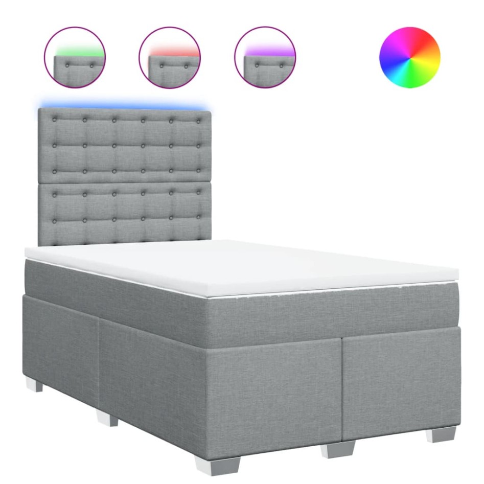 Cama box spring con colchón tela gris claro 120x200