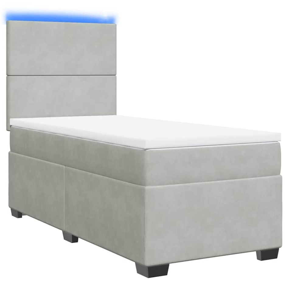 Cama box spring con colchón terciopelo gris claro 90x190
