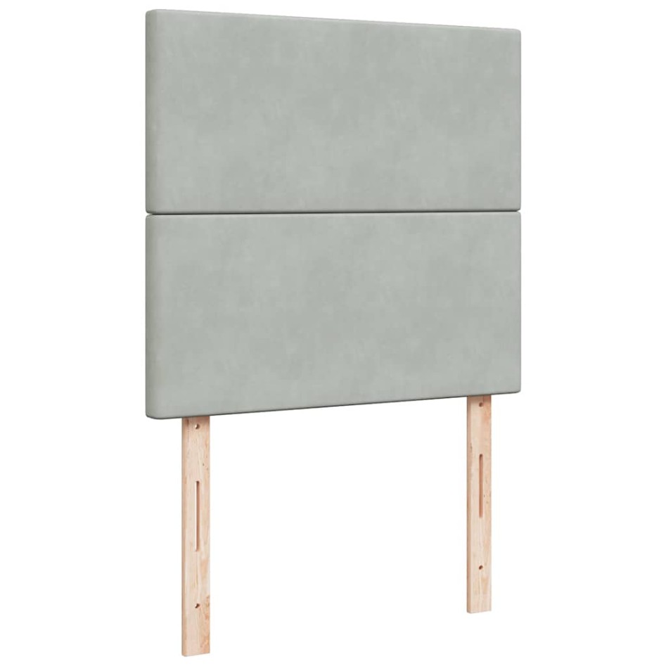 Cama box spring con colchón terciopelo gris claro 90x190