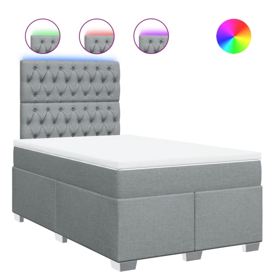 Cama box spring con colchón tela gris claro 120x200