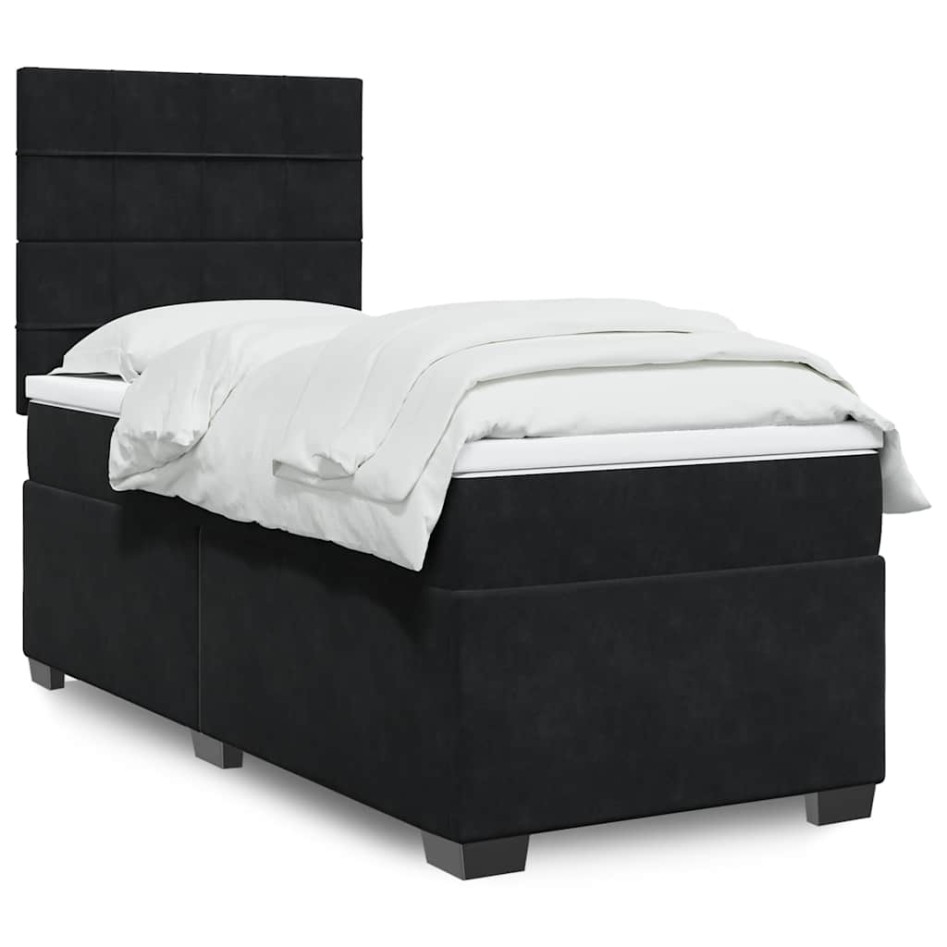 Cama box spring con colchón cuero sintético negro 90x190